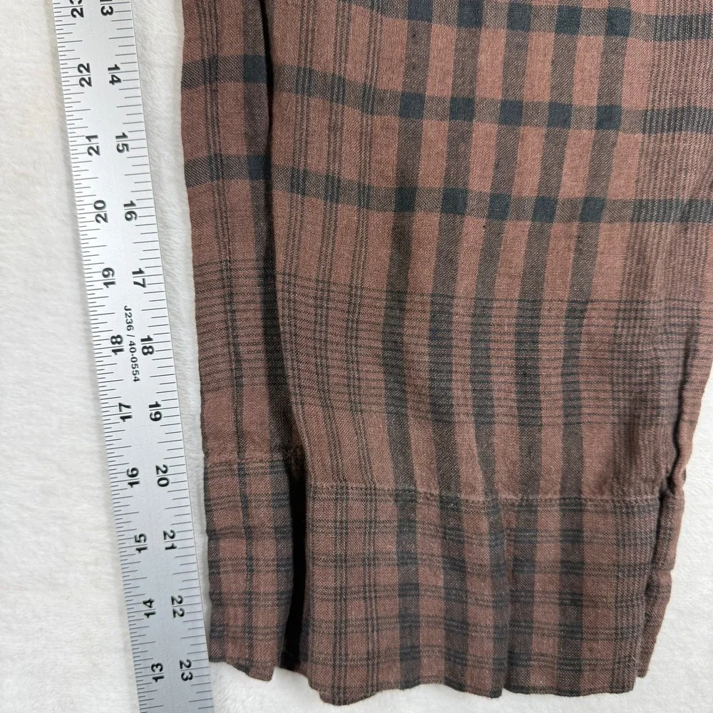 Everlane Brown Plaid Linen Button Front Sleeveless Jumpsuit Size 2 Dark Academia